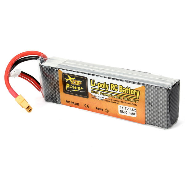 ZOP Power 11.1V 5500mAh 3S 45C Lipo Battery XT60 Plug With Remote Battery Monitor For Cheap