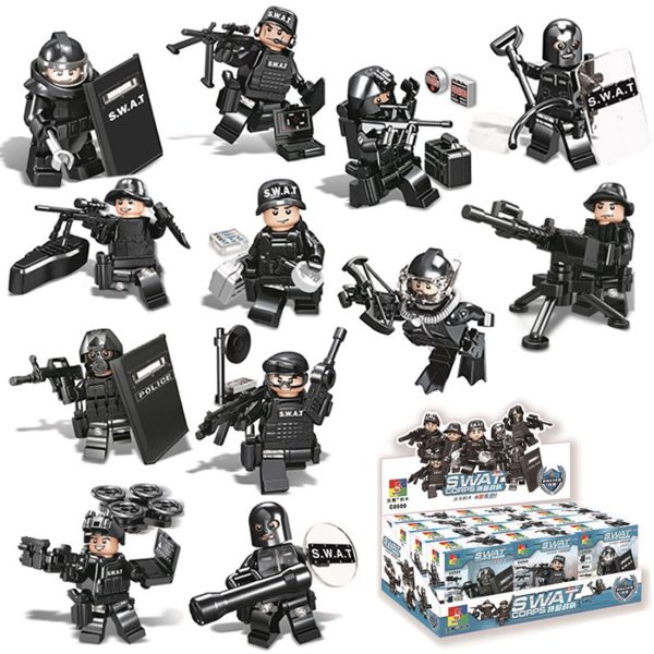 12 Types Small Particle DIY Puzzle Assembly SWAT Team Doll Building Block Toys for Children Playing Family Entertainment Kits Online now