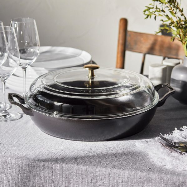 Staub Cast Iron Braiser with Glass Lid, Dutch Oven, 3.5-quart, serves 3-4, Made in France, Matte Black Online Sale