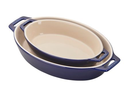 Staub Ceramic 2-pc Oval Baking Dish Set - Dark Blue For Cheap