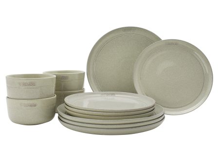 Staub Ceramic Dinnerware 12-pc Set - White Truffle on Sale