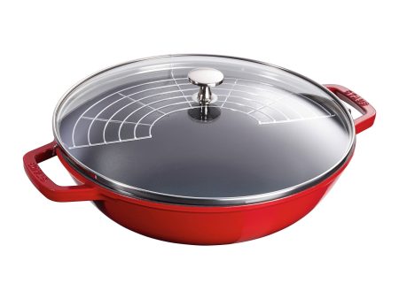 Staub Cast Iron Perfect Pan , Dutch Oven, 4.5-quart,  serves 4-5, Made in France, Cherry Hot on Sale