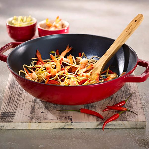 Staub Cast Iron Perfect Pan , Dutch Oven, 4.5-quart,  serves 4-5, Made in France, Cherry Hot on Sale